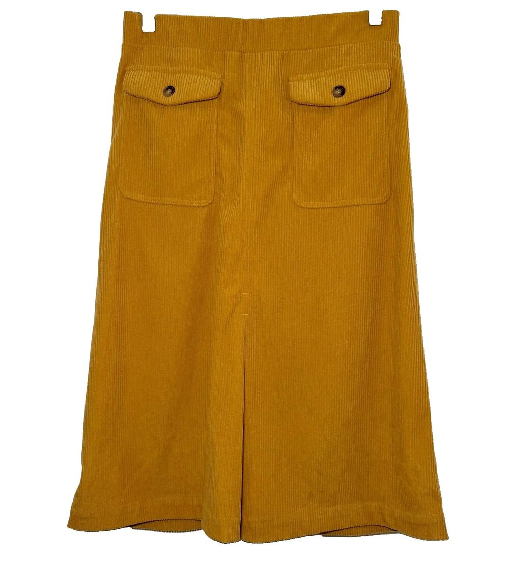 Halara Mustard Gold Corduroy Midi Skirt Womens Small Pull On Stretch A-Line